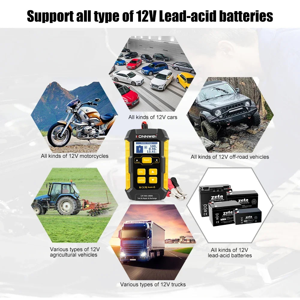 2026 KONNWEI KW510 12V Car Battery Tester Full Automatic Pulse Repair Battery Chargers Wet Dry AGM Gel Lead Acid Car Repair Tool