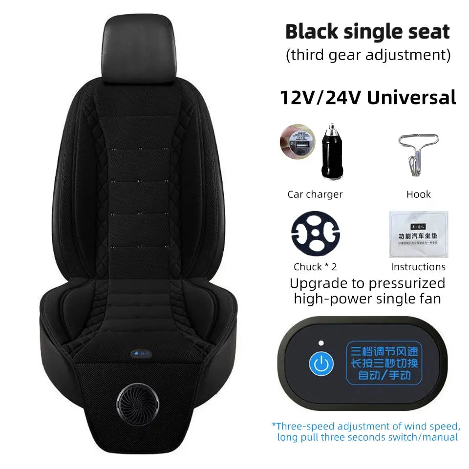 Universal Car Summer Cool Air Seat Cushion 12V/24V USB Charging Breathable Car Seat Cover With Fan Multi-color 3-SpeedAdjustment Car Mobile World