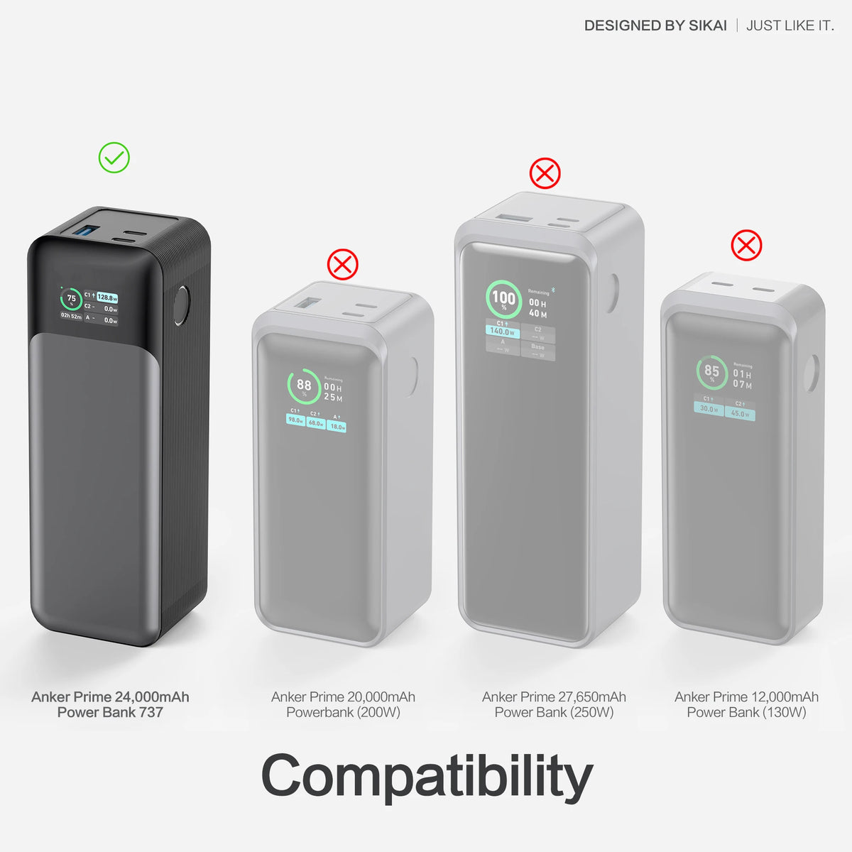 Silicone Case for Anker 737 Power Bank 140W 24000mAh PowerCore Charger TF/SIM card PIN storage Carrying Travel Case Storage Bag