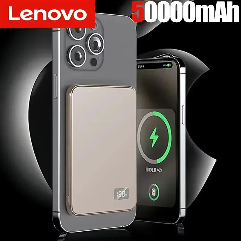 Lenovo 3 IN 1 Power Bank For MagSafe 50000mAh Slim Magnetic Wireless Power Bank 22.5W External Battery For iPhone Samsung Car Mobile World