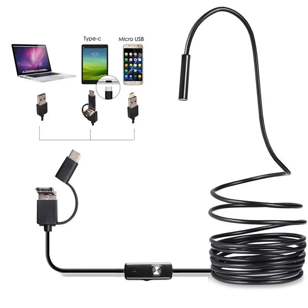 3 in 1 flexible endoscope high definition camera mobile Borescope soft endoscope Undercarriage Safety Inspection tools 7.0mm CM World