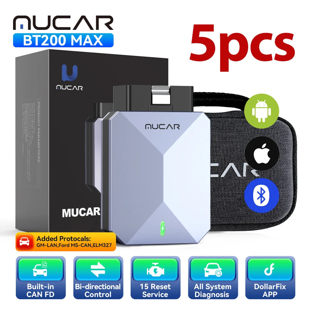 MUCAR BT200 Max Car OBD2 Diagnostic Tool All System Diagnosis Bi-directional Scanner ELM 327 CANFD15 Reset Lifetime Free Update