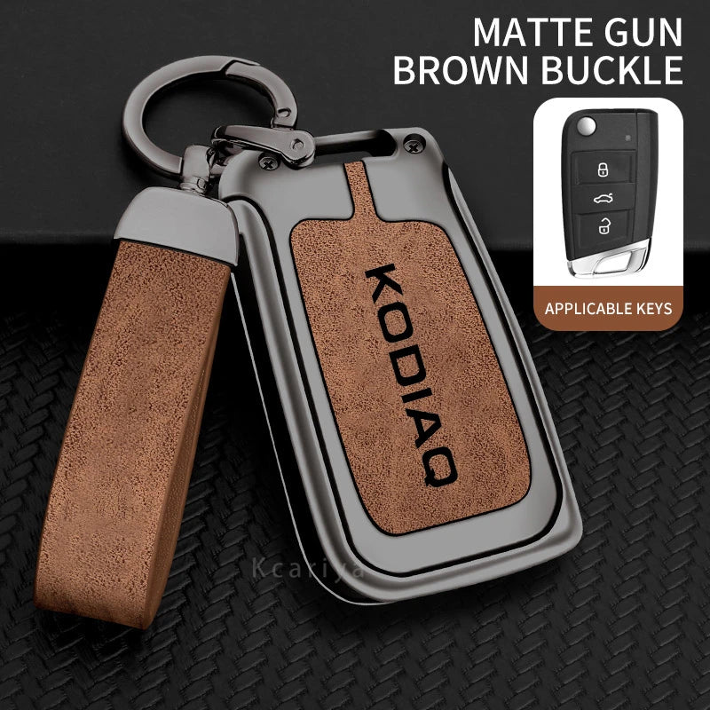 Zinc Alloy Car Remote Control Key Case Cover Holder Shell Fob for Skoda Kodiaq Protection Key Chain Buckle Keyless Accessories CM World