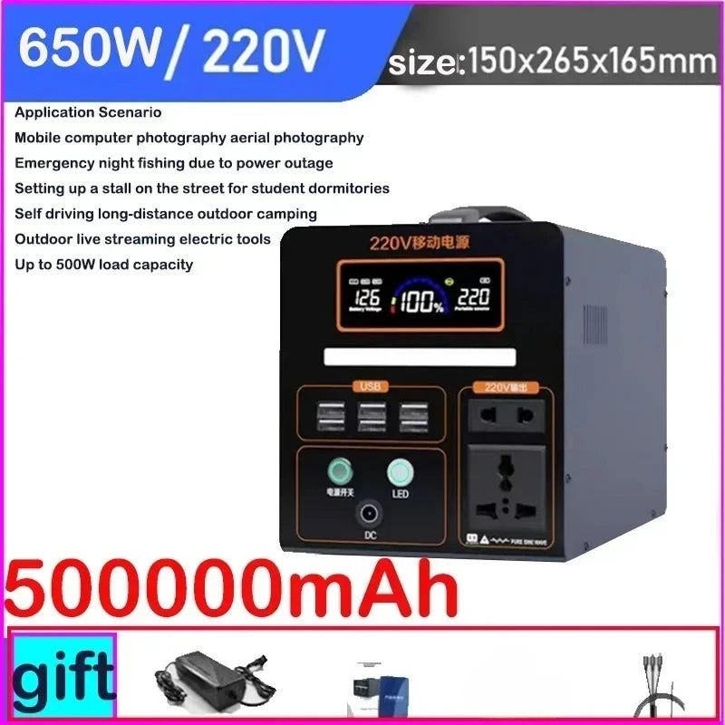 1000000mAh Portable 220v Outdoor Power Bank with Large Capacity for Self-Driving, Camping, and Emergency Backup Power Storage Car Mobile World