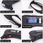 Digital tire pressure gauge, emergency lighting flashlight, car escape hammer, seat belt cutter, multi-functional self-rescue to CM World