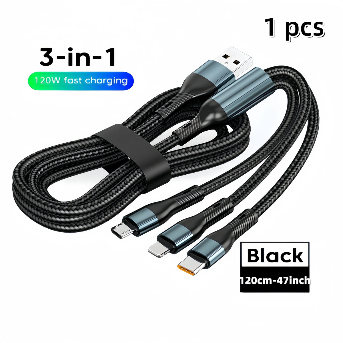 6A 120W 3 in 1 USB Type C Cable Fast Charge Phone Charger Data Cord For iPhone Samsung Xiaomi Huawei Quick Charge Micro USB Wire
