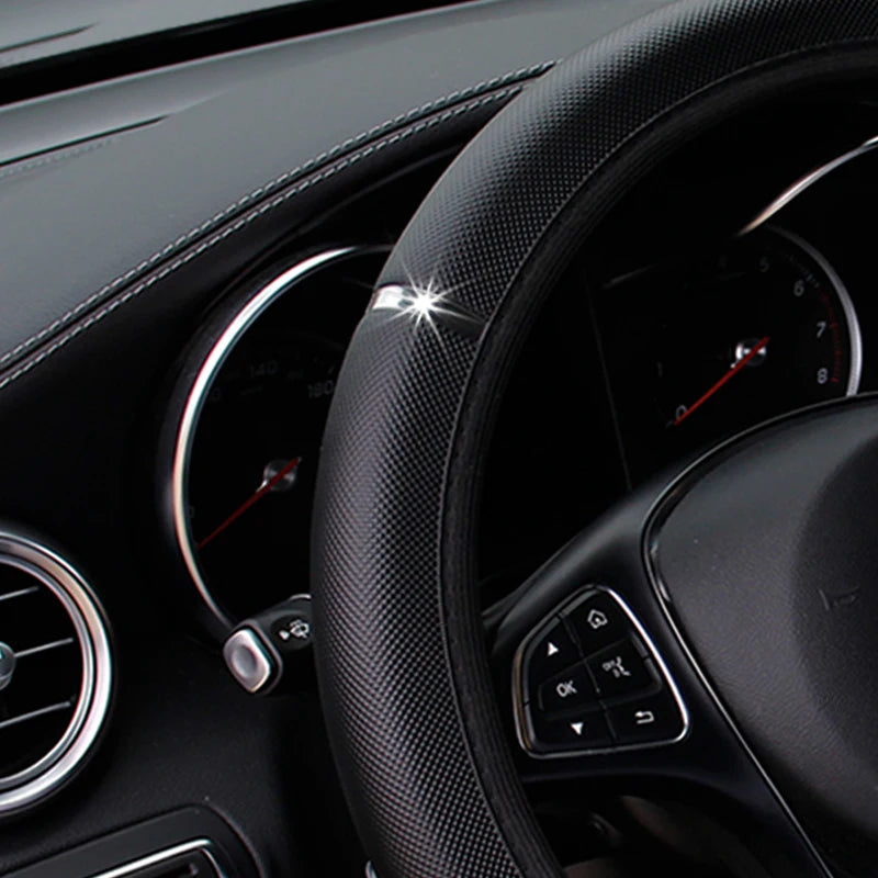 PU leather shiny metal stretchable car rimless steering wheel cover suitable for 14.5 - 15 inch car decoration items CM World
