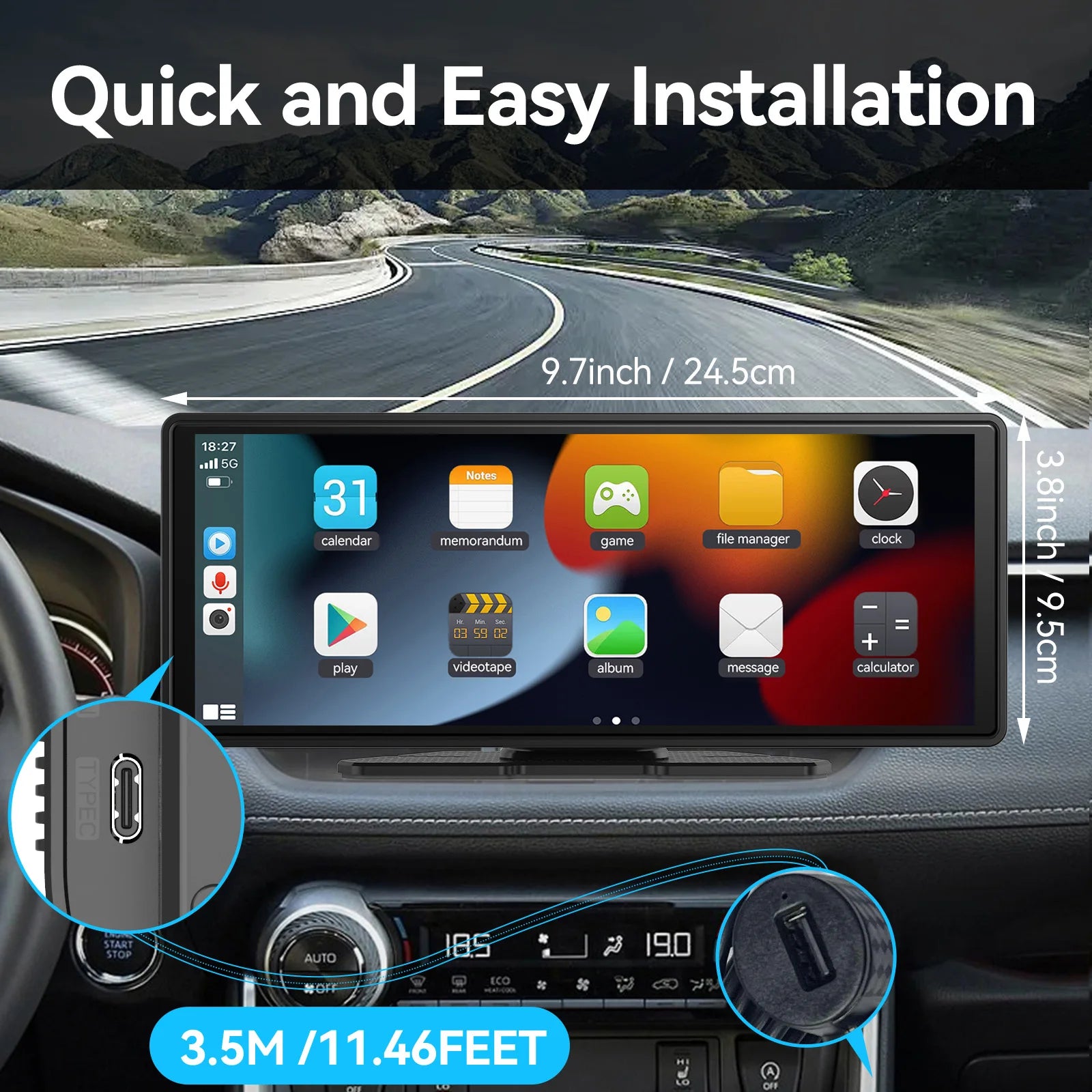 Universal Portable Carplay for Car Screen, Wireless Carplay Screen Wireless Car Stereo with Carplay Android Auto, Car Touchscree CM World