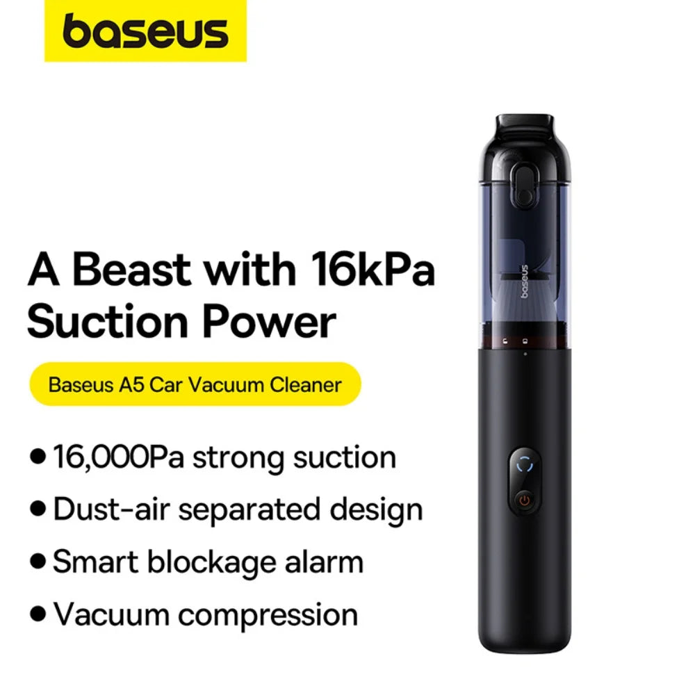 Baseus A5 16000Pa Wireless Car Vacuum Cleaner Powerful Portable Handheld Automotive Mini Vacuum Cleaner for Car Home PC Machine Car Mobile World