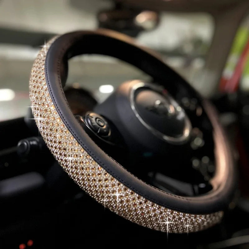 Factory direct sales car diamond steering wheel cover Amazon rhinestone with diamond four-season universal car handle cover