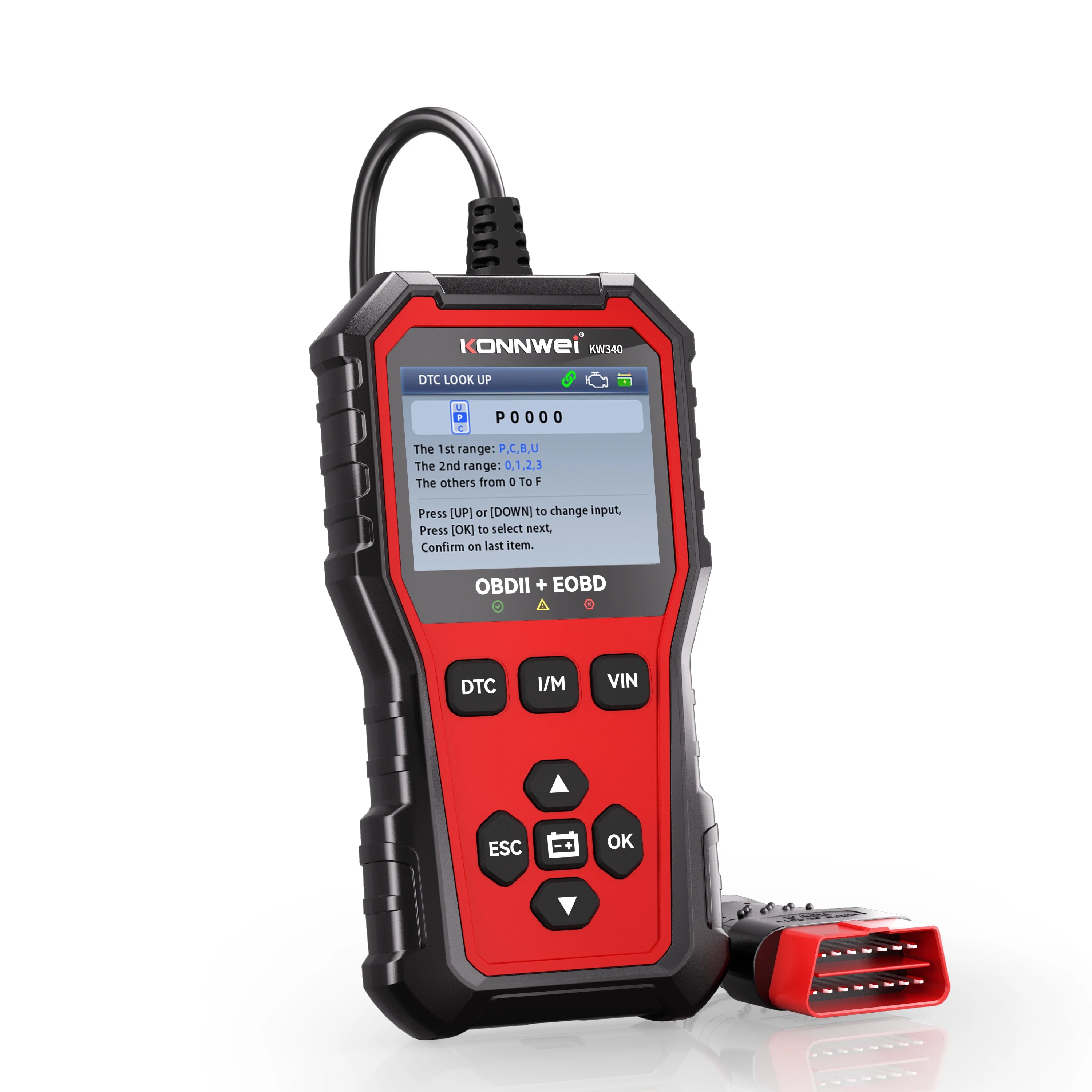 KONNWEI KW340 Car OBD2 Diagnostic Tool CAN EOBD 3in1 Engine Battery Test Read Clear Fault Code Real-Time Data O2 Inspection Tool CM World