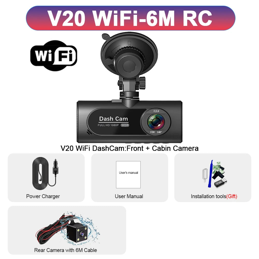 WIFI 3 Channel Dash Cam for Car 1080P Video Recorder 3/2Lens Dashcam Car DVR Front and Rear View Camera Black Box Car Accessory Car Mobile World