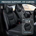 Breathable Leather Car Seat Covers Full Set, Waterproof Front and Rear with Headrest for Most Sedans SUV Trucks CM World
