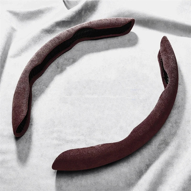 Suede 38CM Steering Wheel Booster Cover - Universal, Non-Slip, Interior Steer Protector, Decoration, Brown
