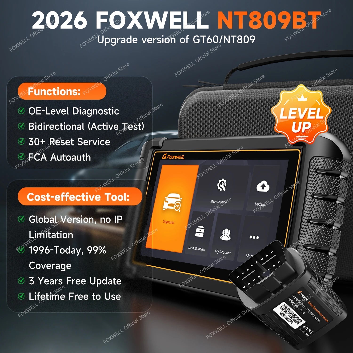 FOXWELL NT809BT OBD2 Bluetooth Car Diagnostic Tool All System Bi-Directional 30+ Reset Code Reader OBD2 Scanner Automotivo Car Mobile World