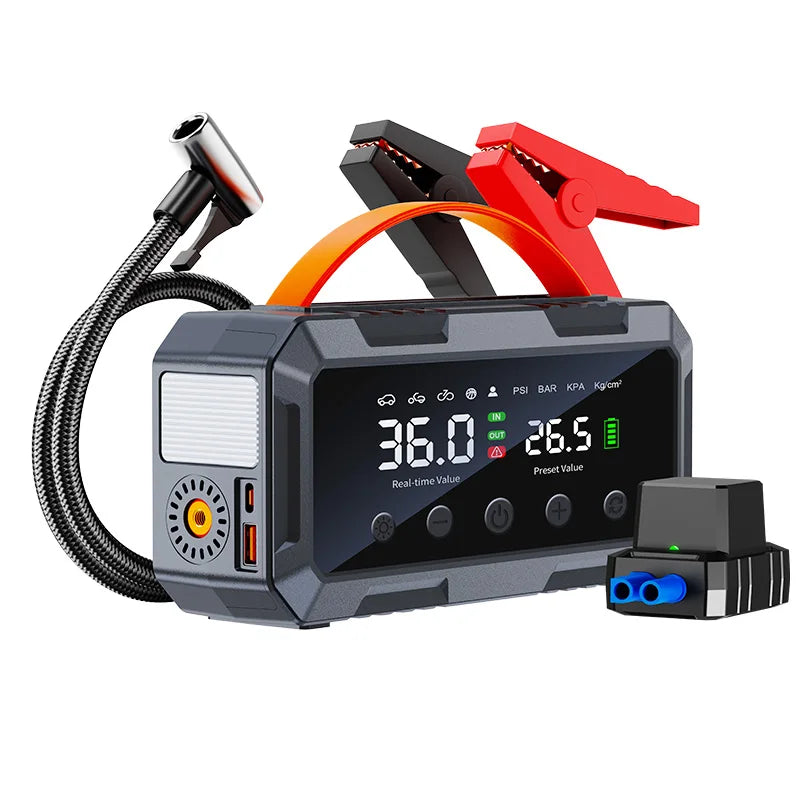 10000amp A Dual 25mm Cylinder Compressor 200psi Car 12v Battery Booster Smart Auto Tire Super Air Pump Power Bank Jump Starter