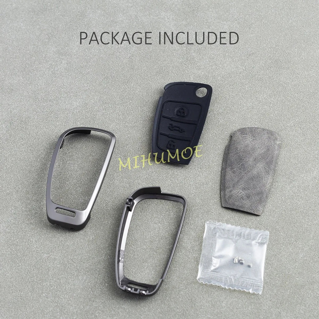 For Audi Fashion Gray Car Flip Key Fob Case Cover Shell Holder Protector A1 A3 TT TTS Q3 Q7 S3 Accessories Zinc Alloy CM World