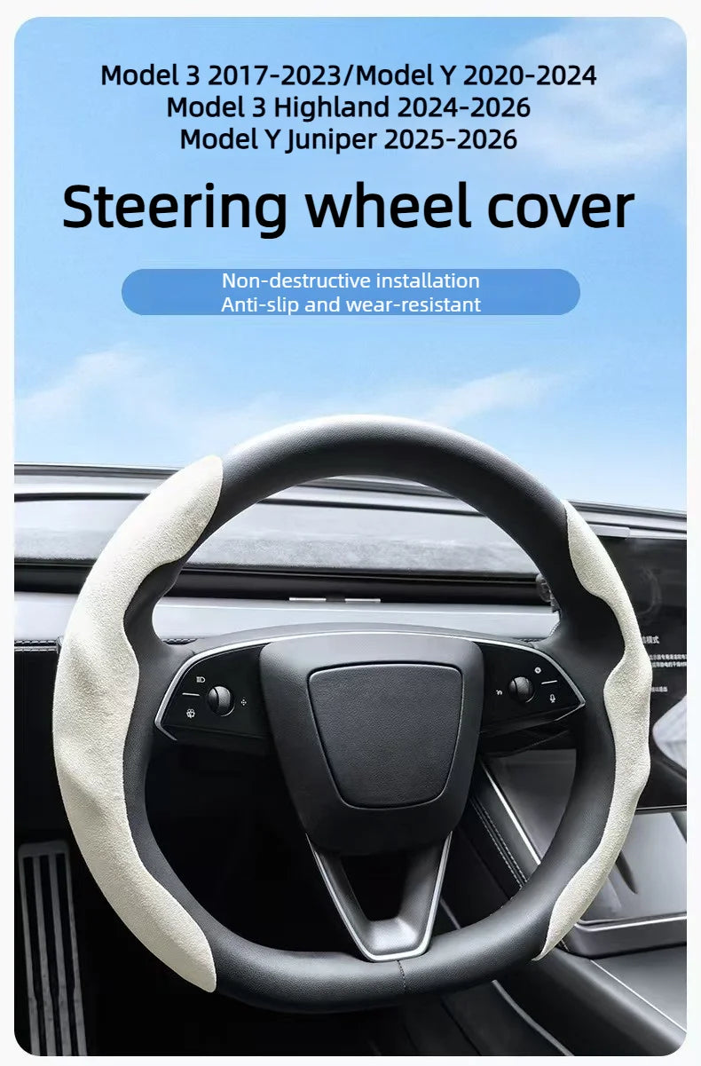 For Tesla Model Y Juniper Model 3 Highland Car Steering Wheel Cover Breathable Sweat-Absorbent Non-Slip Wrap