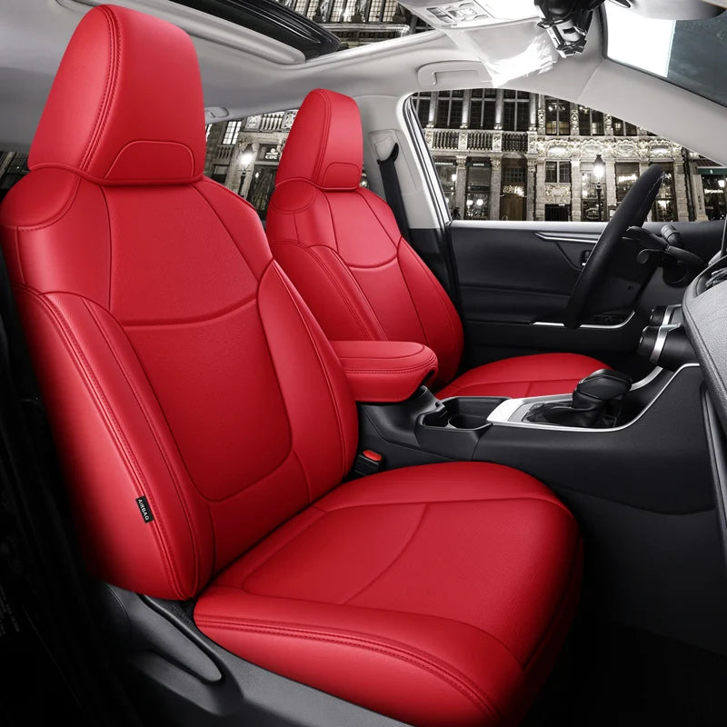 Custom Fit Car Seat Covers Accessories 5 Seat Full Set Middle Perforated Genuine Leather for Toyota RAV4 Corolla CHR Prius Camry CM World
