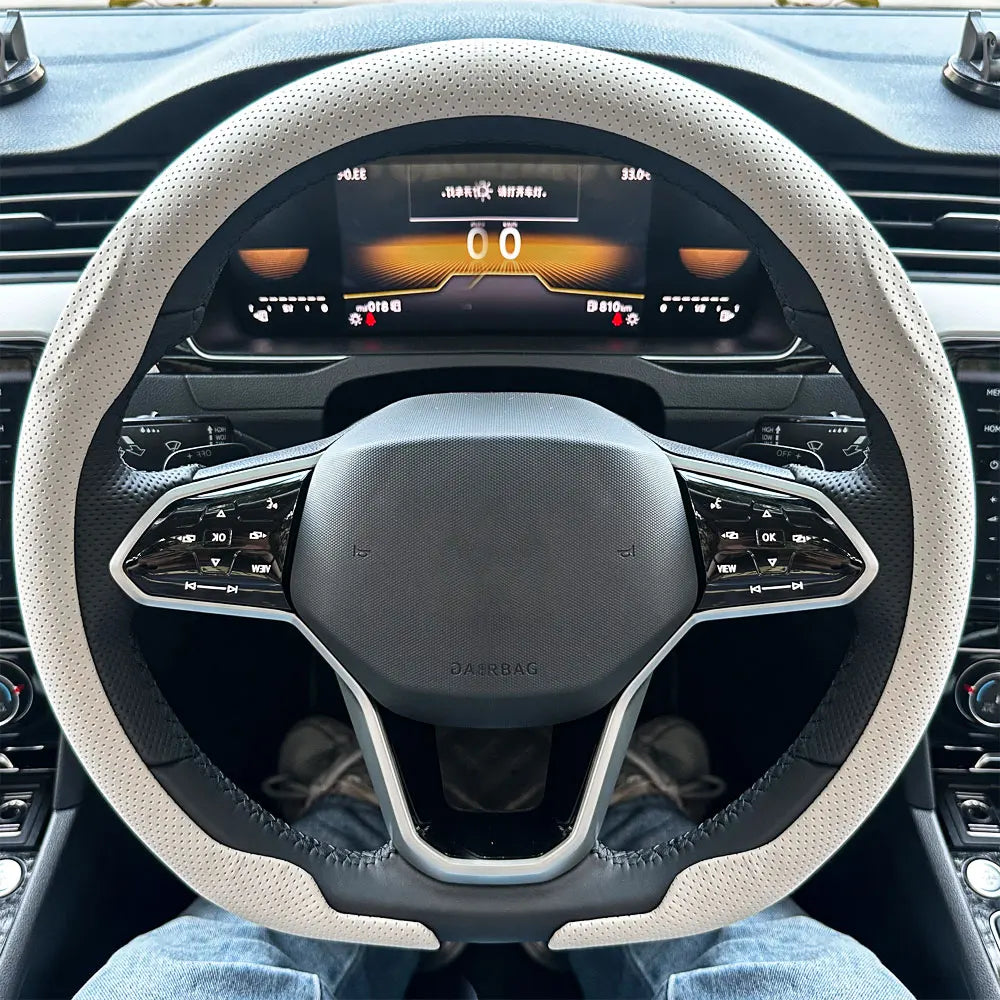 Leather D cut Auto Steering Wheel Cover Ultra-Thin Breathable Non-Slip D Shape Sport Car Steering Wheel Protector Accessories CM World