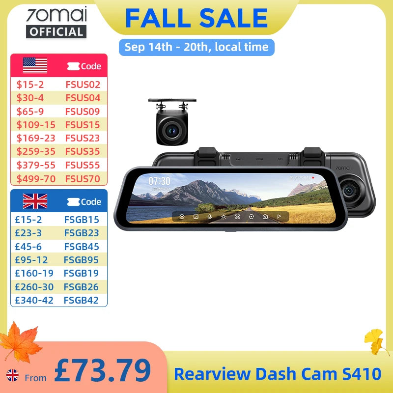 70mai Dash Cam S410 Touch Screen Full View 1944P External GPS 24H Parking Monitor Front and Backyup Car DVR Mirror 70mai S410