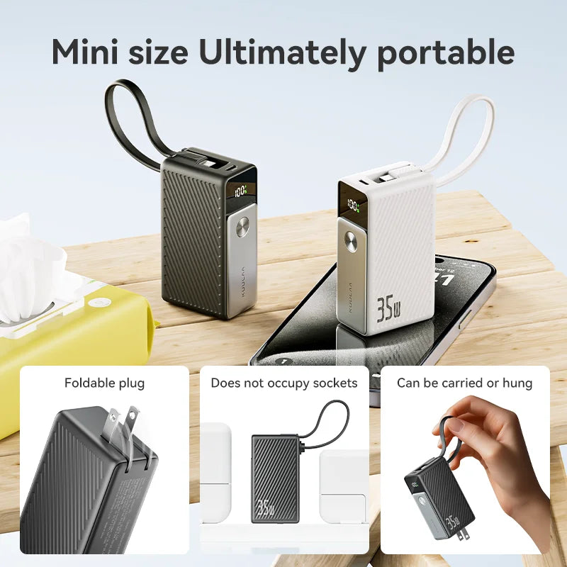 KUULAA Power Bank 5000mAh 35W Fast Charging Portable Charger with Built-in USB C Cables & AC Wall Plug US Charger For iPhone 17 Car Mobile World