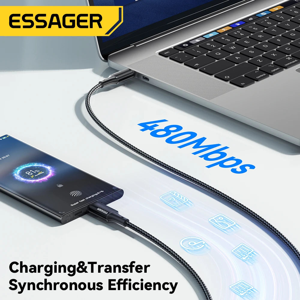 Essager PD 100W Type C to C Cable USB Type-C 5A Fast Charging Mobile Phone Cable For MacBook iPad Oneplus Xiaomi iPhone 15 Cable
