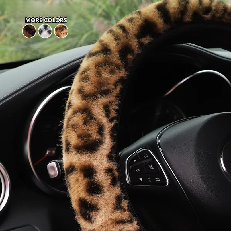 Leopard print simulation winter plush without inner ring car without inner ring steering wheel cover steam interior supplies