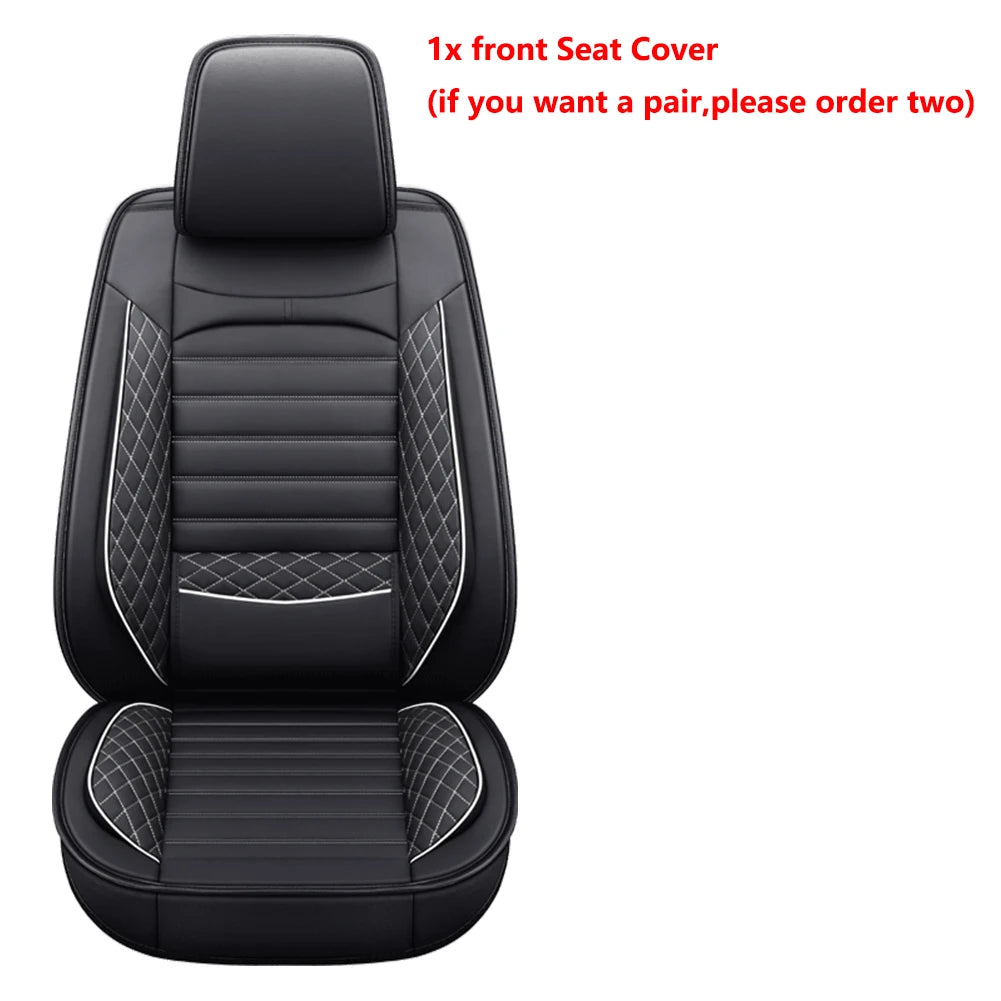 Black & White Faux Leather Car Seat Covers - Universal Fit, Lumbar Support, Waterproof, Anti-Slip, Durable for Cars, SUVs, Truck CM World