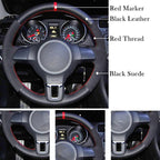 DIY Black Genuine Leather Suede Car Steering Wheel Cover for Volkswagen Golf 6 Mk6 VW Polo Jetta MK5 Sagitar Bora Santana CM World