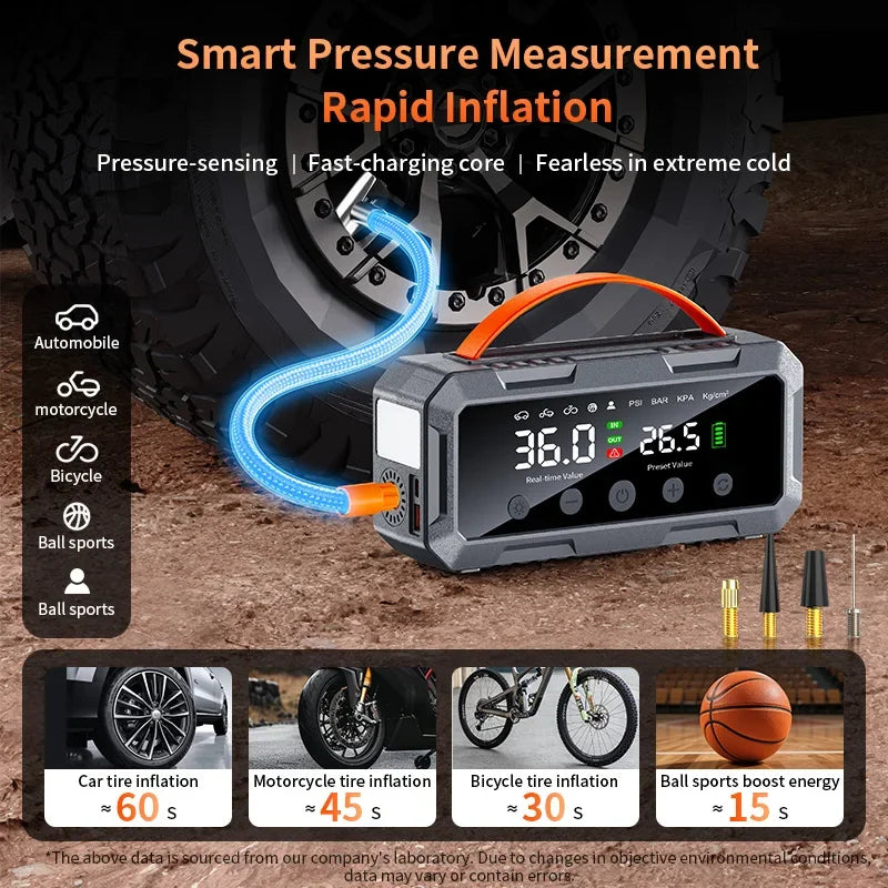 10000amp A Dual 25mm Cylinder Compressor 200psi Car 12v Battery Booster Smart Auto Tire Super Air Pump Power Bank Jump Starter
