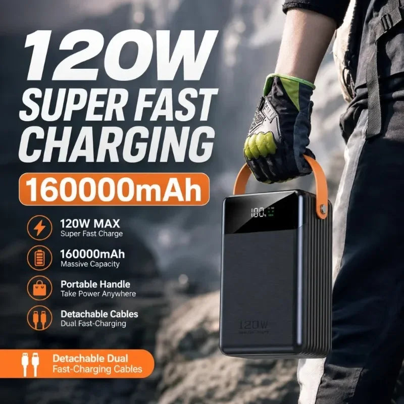 Portable Charger Power Bank with Built-in Dual Cables 60000mAh 80000mAh 120W External Battery for Travel Use