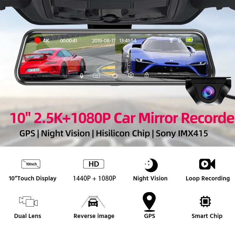 E-ACE 2K Car DVR WIFI GPS Stream Media Mirror Optional 1080P Car Video Camera Night Vision Loop Recording 24H Parking Black Box Car Mobile World