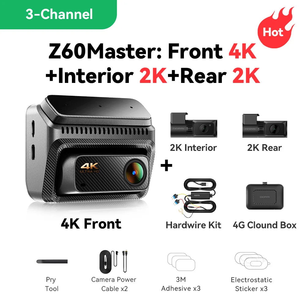 【New】DDPAI Z60Master Dual Dash Cam 4K+2K 2/3 Channel Front and Rear HDR Night Vision WiFi6 GPS ADAS Dash Camera DVR Car Dashcam Car Mobile World