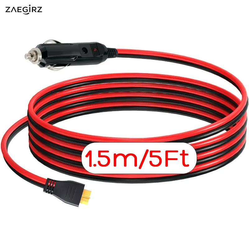 1.5 Meters Car Cigarette Lighter to XT60 Female Adapter Cable Charging for Anker C300 C1000 C100 Gen 2 Portable Power Station.