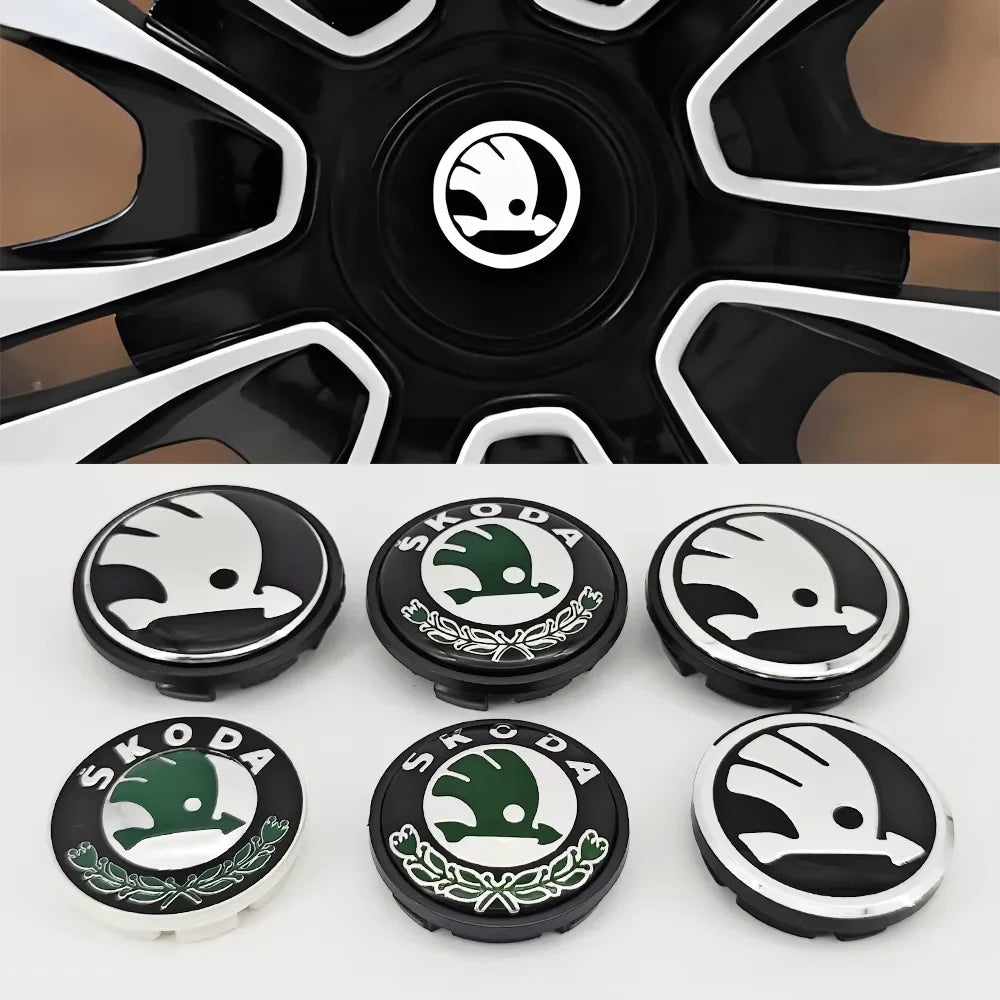 4pcs 56mm 65mm Green Black Chrome Car Wheel Center Caps for Skoda Rims Hubcaps Cover Emblem Badge Logo Auto Styling Accessories CM World