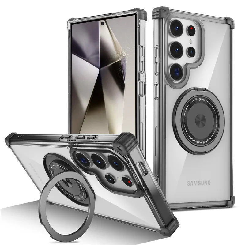 Rotating Magnetic Magsafe Bracket Case For Samsung Galaxy S26 Ultra S26 Plus S26 Ring Stand Holder Transparent Protective Cover Car Mobile World