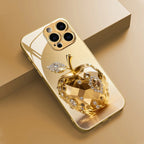 Luxury Jewel For Apple Pattern Gold Metallic Paint Glass Phone Case For iPhone 17 16 15 14 13 12 11 Pro Max Plus 17Air 16E Cover