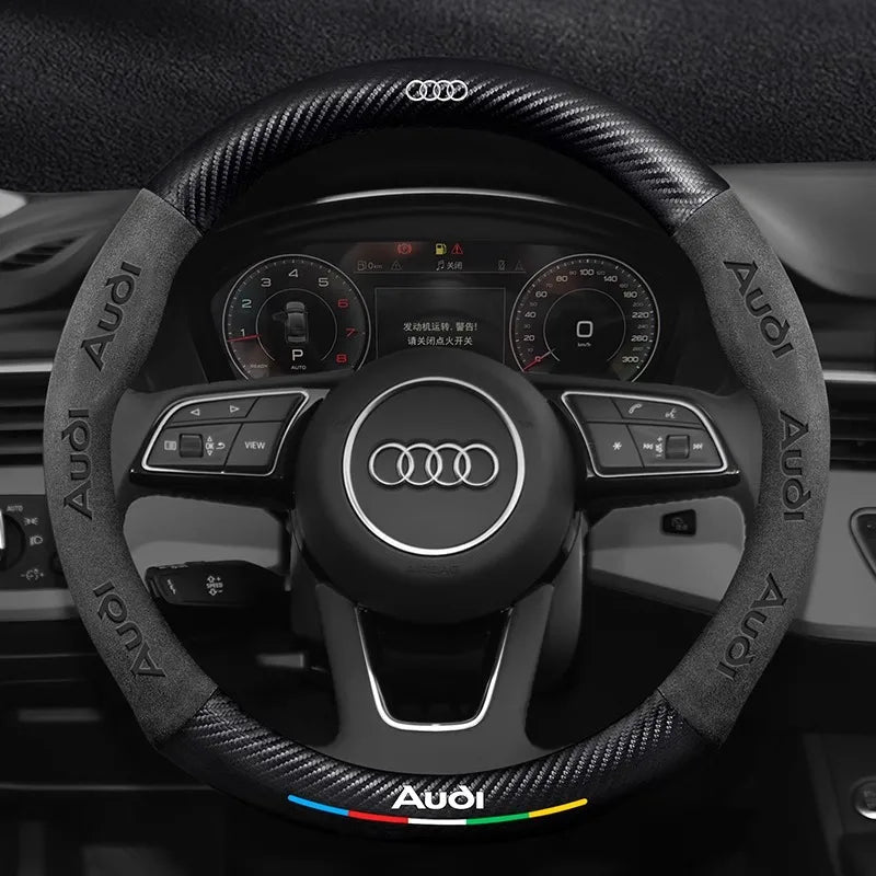 For Audi S3 S4 S5 S6 RS3 RS4 RS5 Q2 Q3 Q5 Q7 Q8 SQ5 TT A3 A4 A5 A6 A7 A8 Car Anti-slip Suede Carbon Fiber Steering Wheel Cover CM World