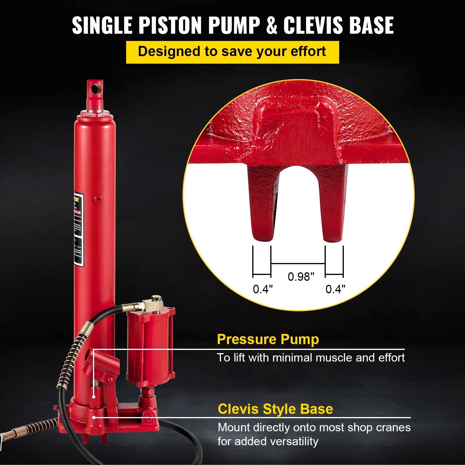 SucceBuy Hydraulic/Pneumatic Long Ram Jack 8 Tons/17363lbs Capacity with Single Piston Pump and Clevis Base Manual Cherry Picker CM World
