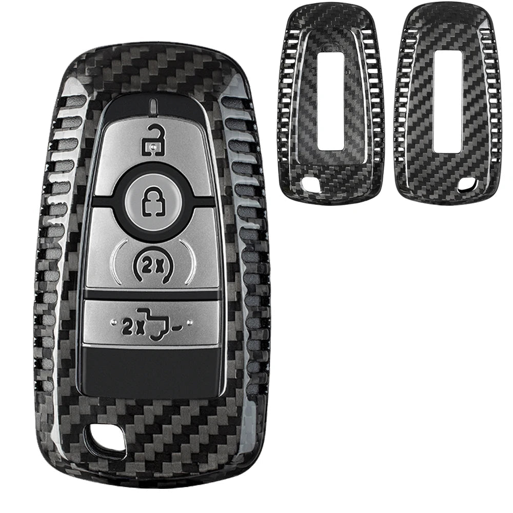 Key Fob Cover for Lincoln Navigator Real Carbon Fiber Key Case Shell for Ford F150 & Raptor Bronco with Keychain 2020-2023 2024 CM World