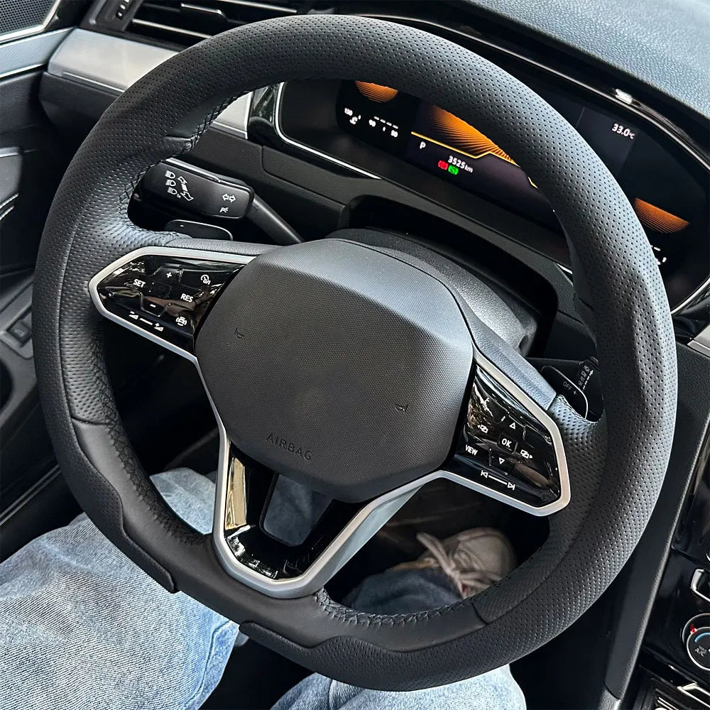 Steering Size 36-38cm Universal Non-slip Round Breathable leather Car Steering Wheel Cover Protector Suitable Auto Accessories CM World