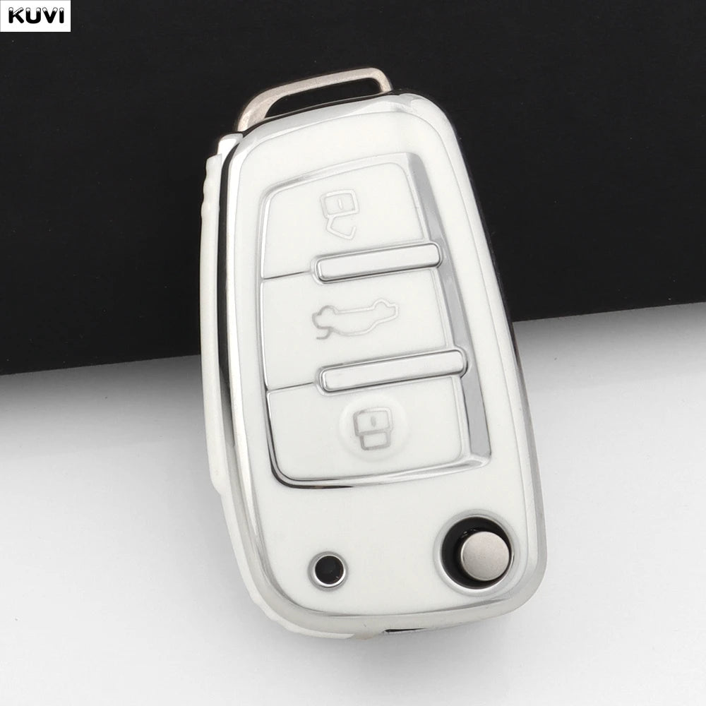 For Audi A1 A3 8P 8L A4 A5 B6 B7 A6 A7 C5 C6 4F Q3 Q5 Q7 Q8 TT S3 S4 S6 RS Fashion TPU Car Flip Key Case Cover Shell Accessories CM World