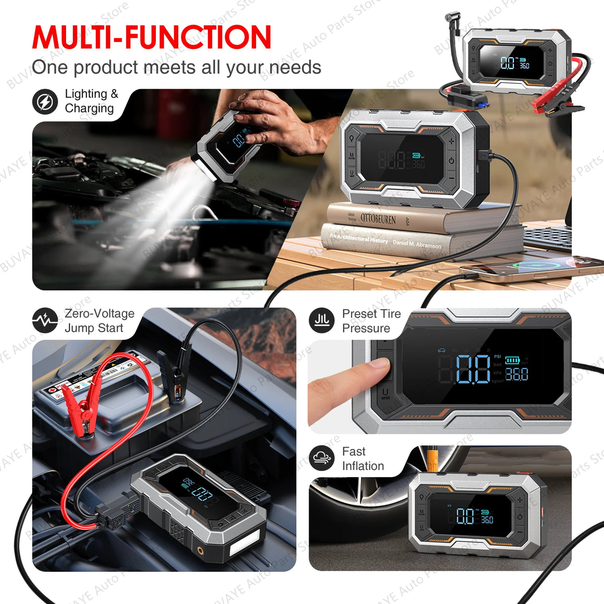 2026 Newest Portable Car Jump Starter 6000A, 153PSI Tire Inflator for 12L Petrol & Diesel Engines, With EVA Storage Case