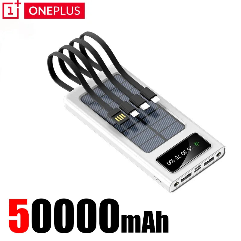 OnePlus 500000mAh Solar Power Bank Ultra Capacity USB 4 in1 Super Fast Charging USB TypeC LED Light Outdoor For iPhone Samsung