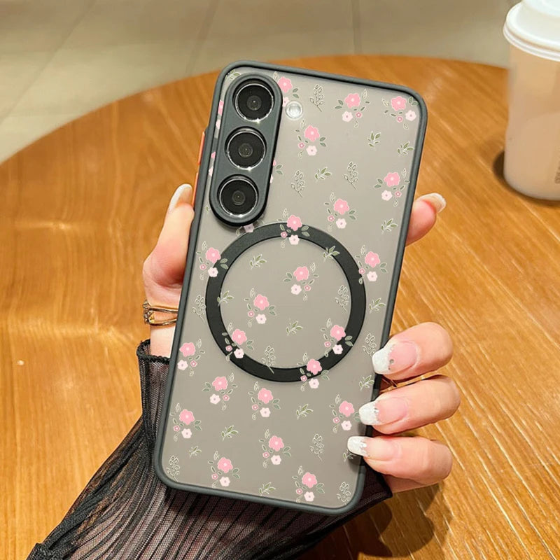 For Samsung Galaxy A57 A37 A17 A55 A54 A56 A25 S25 S26 Edge S24 S23 S22 Ultra Plus S25 FE Flower Case Magnetic For Magsafe Cover Car Mobile World