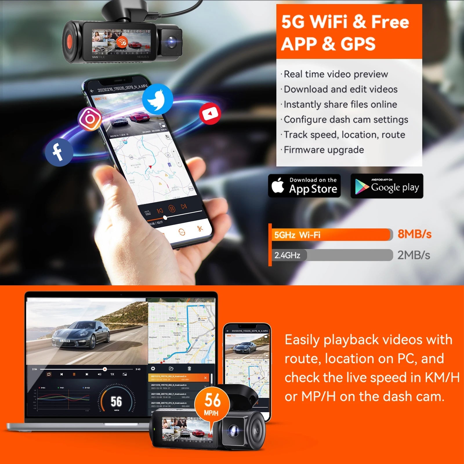 Vantrue N5 DashCam 4 Channel WiFi 360° All Sides  STARVIS 2 IR Night Vision Voice Control GPS Car Dash Cam Support 512GB Max Car Mobile World