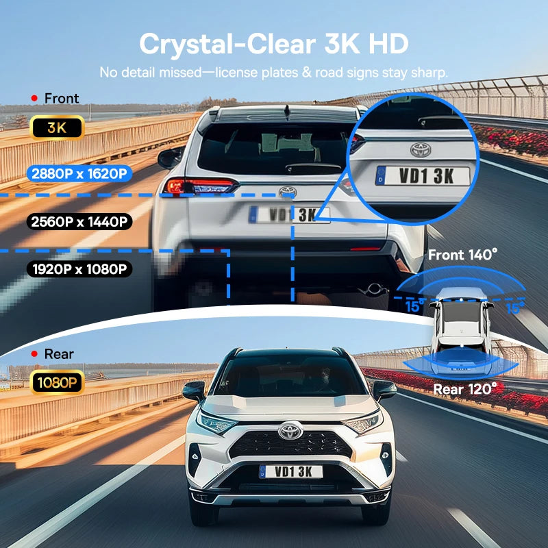 Baseus 3K Dash Cam VD1 Front and Rear Cam HD Built-in GPS Galileo Supercapacitor Car DVR Car Camera Recorder Support 24H Parking Car Mobile World