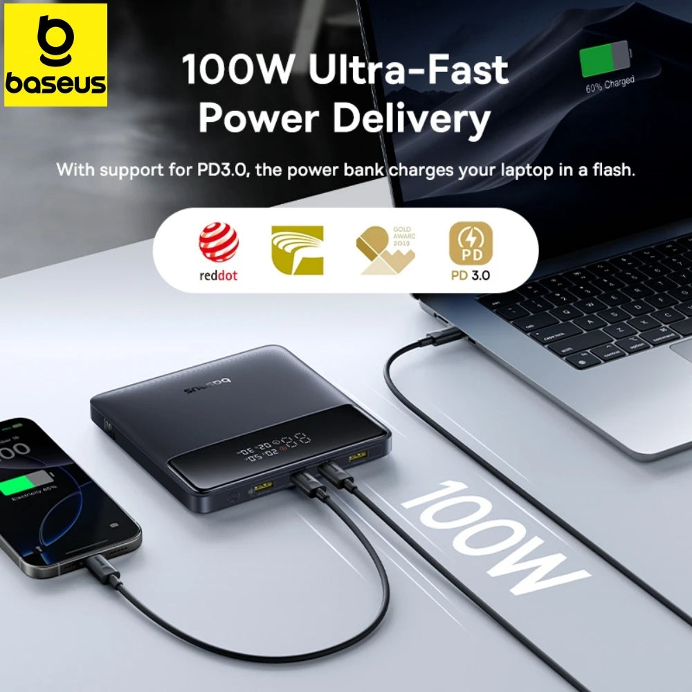 Baseus 100W Power Bank 20000mAh Fast Charging Type C Powerbank External Battery for Laptops MacBook for iPhone 17 16 15 Pro Max Car Mobile World