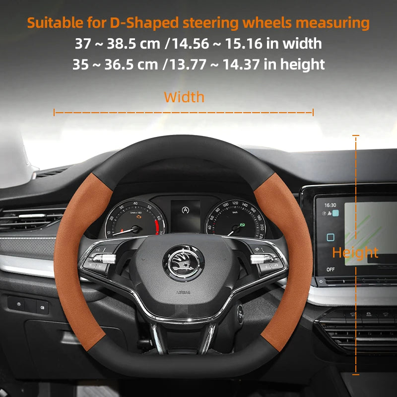 Suitable for Skoda Suede Matte Carbon Fiber Texture Steering Wheel Cover Suitable for Octavia 2 3 A7 1 Superb Roomster A5 Rapid Karoq Yeti Spaceback Fabia Monte Carlo Mk3 Accessories CM World